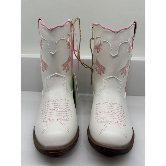 Sweet Honey Other - Sweet Honey Cowboy Bow Boots Girls White Pink Embroidered Western Size 11 Kids